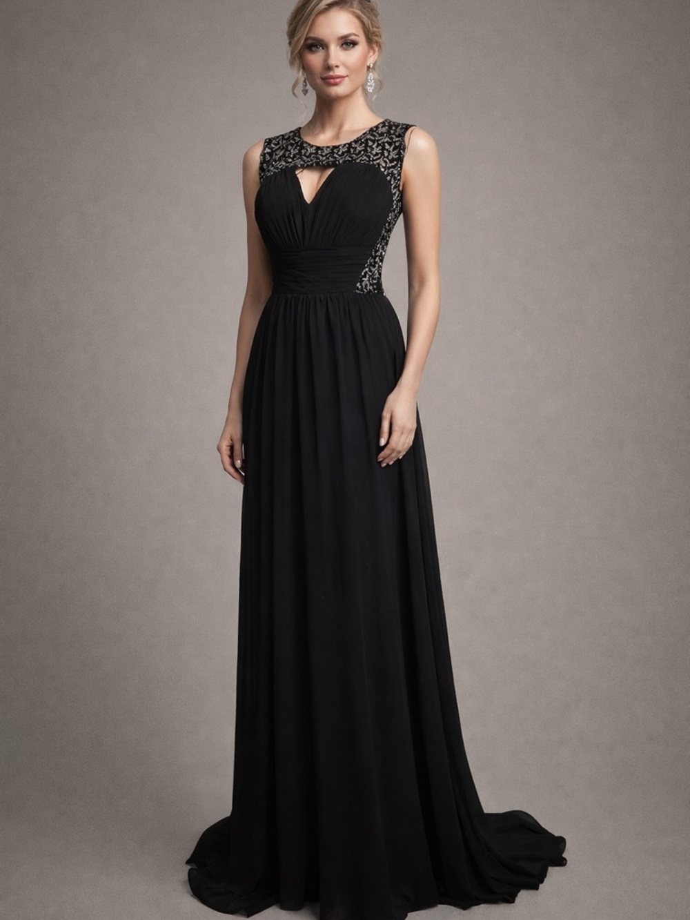 NWT TS Couture Black & Silver Embellished Sleeveless Long Evening Dress, Size 6